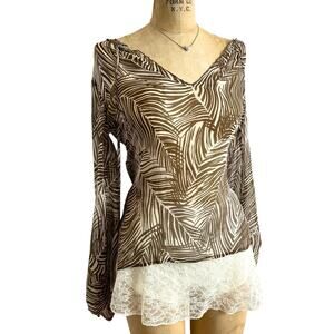 BCBG‎ Max Azria Sheer Silk Zebra Print Blouse Tie Front Size S